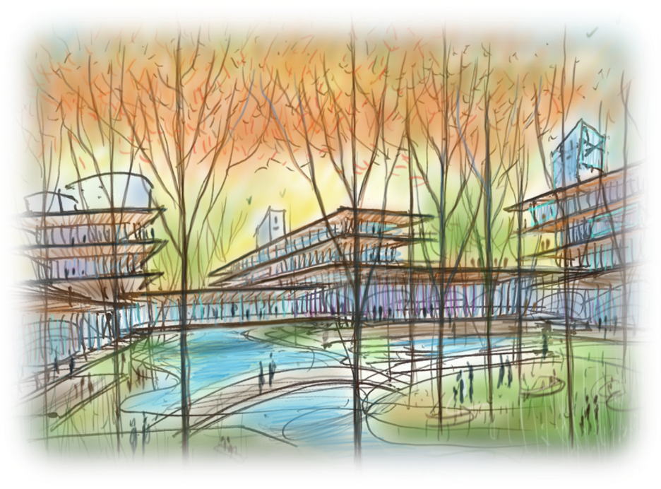 CannonDesign sketch of the wellness-inspired and nature-infused design of the future Bentonville Health Care Campus